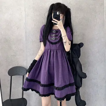 Goth Japonijos Harajuku Gothic Lolita Dress 2021 M. Vasarą Sluoksniuotos Rankovėmis Seksualus Šalies Violetine Skara Suknelė Raukiniai, Nėriniai Suknelė, Saldumynai