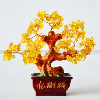 Feng shui natūralių Kristalų Laimingas Medis Turtą Gana citrinas rašė Geltona Kristalų Perlas Medžio Aukso