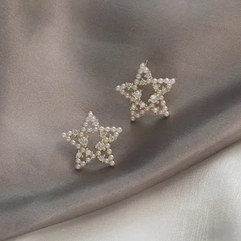 Korėjos temperamentas penkerių-pažymėjo žvaigždutė tuščiaviduriai auskarai moterų retro Hepburn auskarai paprasta Honkongo stiliaus auskarai