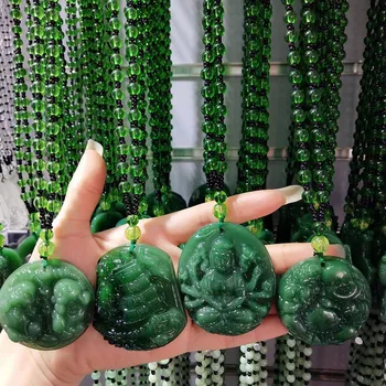 5PC didmeninė nacionalinė stiliaus žalia chalcedony Karoliai Guanyin dragon prekės mink didelis pilvas Buda ilgas megztinis grandinės