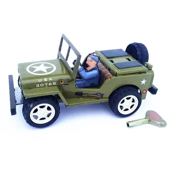 [Temila] Suaugusiųjų Kolekciją Retro Vėjo iki žaislas Metalo Skardos Jeep modelis Mechaninė žaislas Prisukamas žaislas duomenys modelis vaikai dovana