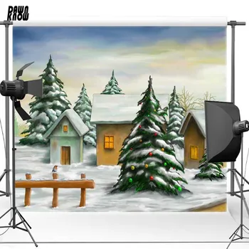DAWNKNOW Linksmų Kalėdų Vinilo Fotografijos Fone Šeimos Animaciją Medžio Poliesteris Backdrops fotostudija ST335