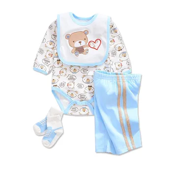 2020 Mados kūdikių Drabužių Rinkiniai medvilnės baby girl drabužiai Naujagimio berniuko kostiumas 4pcs ilgomis rankovėmis kūdikiams, rompers+kelnės+kojinės+kombinezonai su Antkrūtiniais