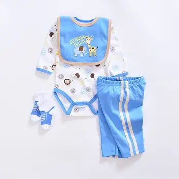 2020 Mados kūdikių Drabužių Rinkiniai medvilnės baby girl drabužiai Naujagimio berniuko kostiumas 4pcs ilgomis rankovėmis kūdikiams, rompers+kelnės+kojinės+kombinezonai su Antkrūtiniais