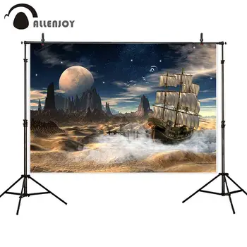 Allenjoy fotografijos fonas fantazijos scena laivo dykumos naktį mėnulio fone, photocall photobooth fotosesiją apdaila