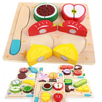 Mediniai Geometrinių Formų Montessori Įspūdį Rūšiavimo Vaisių, Daržovių Mišinys, Pjovimo Virtuvės Žaislas Kūdikiui Bamblys Žaislai Vaikams