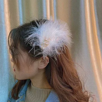 Super Pasakų Balta Plunksna Plaukų Įrašą Šukuosena Vestuvių Dienos Nuotrauka Saldus Barrettes Plaukų Aksesuarai