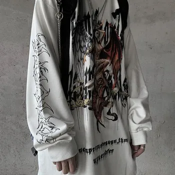Gotikos unisex hoodie moterų juokinga hip-hop rap Retro Prarasti PrintFleece Hoodies korėjos cartoon Stiliaus Atsitiktinis Marškinėlius Streetwear