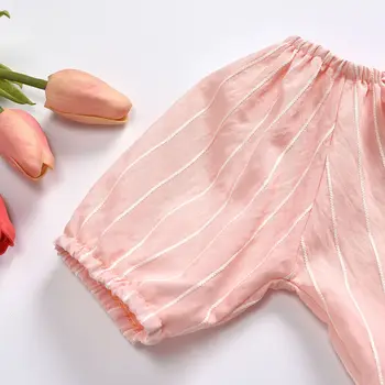 1-5Y Bamblys Baby Vaikų Mergaičių Drabužių Rinkinius, Rožinė Dryžuota Off Peties T-shirt Viršūnes+ Džinsinio Šortai Komplektai
