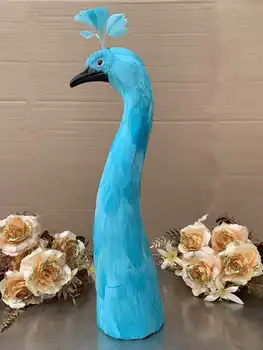 Mielas modeliavimas light blue peacock galvos modelio putų&plunksnų realiame gyvenime povas paukščio galvos dovana, apie 42cm xf2892