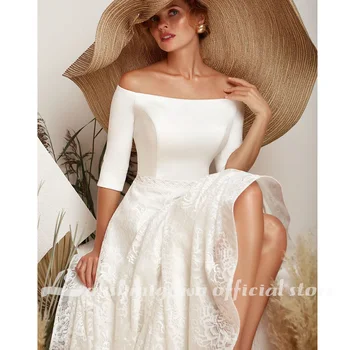 Paprastas Nėrinių Vestuvių Suknelės 2020 m. pusė Rankovės Boho Vestuvinės Suknelės Satino Backless Balta Vestido de noiva Plius dydis Individualų