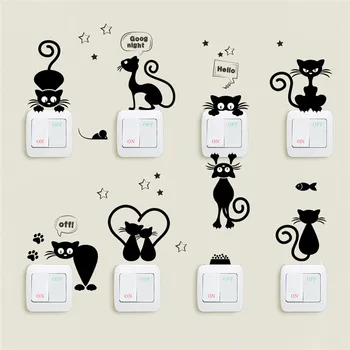 Lovely Cat Šviesos Jungiklis Telefono Sienų Lipdukai Vaikams Kambariai 