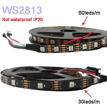 5m/daug WS2813 led pikselių juostelės šviesos;Dual-signalas ;30/60 taškų/led/m,WS2812B Atnaujinti;DC5V,IP30/IP65/IP67,Juoda/Balta PCB