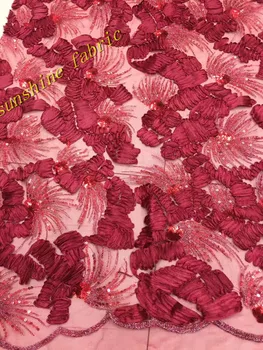 Rožinė Afrikos Nėrinių Audinys su blizgančiais gražus Dizainas Indijos Siuvinėjimo Guipure Akių tinklas, Nėrinių Audinys