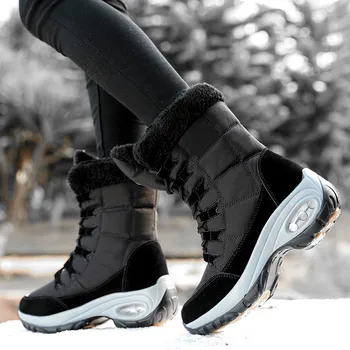 Moterų Batai vidurio blauzdos batai moterims, neperšlampami sniego batai Žieminiai Batai Moterų tenso Didelės ponios Batai juodi batai botas mujer