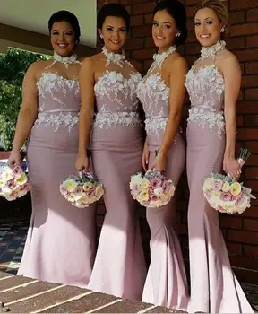 Seksualus Apynasrio Kaklo Undinė Bridesmaid Dresses Moterų Nuotakos Šalis Dėvėti Suknelė Appliques Užsakymą Prom Chalatai 2018 Plius Dydis
