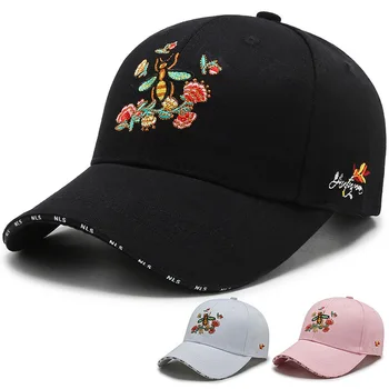 Šviežių moterų Unisex Bitės Gėlių siuvinėjimas Beisbolo Kepurės, Lauko sporto Kelionės Atsitiktinis Snapback Cap skrybėlę vyrams