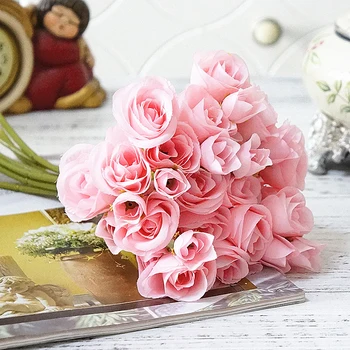 Prancūzijos 18 vadovai Šilko Rožė Dirbtinės Gėlės Gėlių Puokštė Netikrą Rožių Gėlių Valentino Diena, Vestuvių Stalo Dekoracija Gėlės