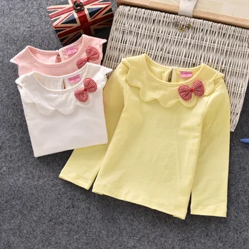 2019 m. Rudenį merginos long sleeve T-shirt korėjos kūdikių dugno marškiniai, vaikiški drabužiai nėrinių lėlės apykaklės marškinėliai, 2-7 metai