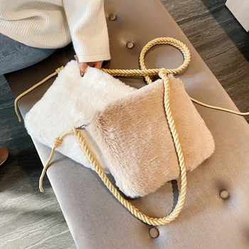 Elegantiška Moteriška Aikštėje maišelį 2019 Žiemos Nauji Aukštos Kokybės Minkštas Pliušinis Moterų Dizaineris Rankinės Kelionės Petį Krepšys