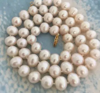 Spalvingas 8-9mm pietų jūros apvalios baltos perlų vėrinį 18inch14k