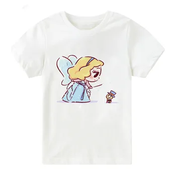 Kawaii Mermaid ir Elf Geriausias Draugas Spausdinti Animacinių Merginų Topai Vasaros Vaikų Drabužius, snieguolė Princesė Alisa T-shirt,bal107