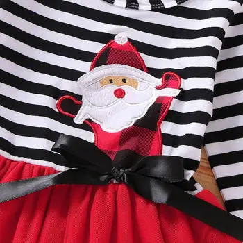 žiemos kalėdų dress mergaitė Bamblys Kūdikių Merginos Kalėdų Santa Dryžuotas Spausdinti Tiulio Suknelė+Lankelis Komplektus Dropshipping #L4