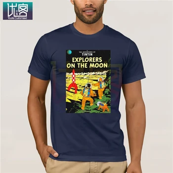 Tentenas Tyrinėtojai Mėnulyje Nuotykius Tentenas, T-Marškinėliai, Drabužiai Populiarus T-Shirt Crewneck Medvilnės Tees Vyrų Viršūnės