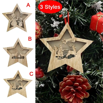 1 Vnt Mielas Kalėdų LED Mediniai Spindinčią Žvaigždę Pakabukas Ornamentu Medžio Kabo Elnių, Sniego Namuose Šventė Šalies Apdaila
