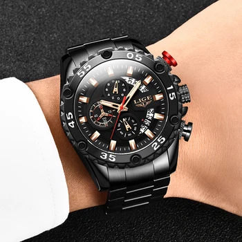 Naujas Vyrų Laikrodžiai LIGE Top Brand Prabangos Sportas Vandeniui Chronograph Vyrų Nerūdijančio Plieno Laikrodis Vyrams Relogio Masculino