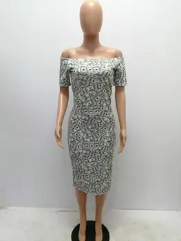 Nauja Vasaros Stiliaus Moterų Suknelė Juokinga Spausdinta Jav Dolerių Nuo Pečių, Trumpomis Rankovėmis Bodycon Suknelės