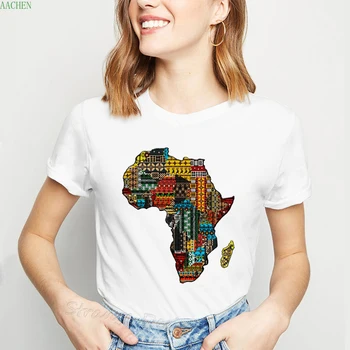 Harajuku Afrikos Žemėlapis Graphic Marškinėliai Moterims Afrikos Paveldo Moterų marškinėliai Afro Word 