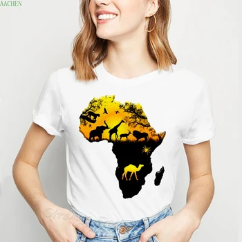 Harajuku Afrikos Žemėlapis Graphic Marškinėliai Moterims Afrikos Paveldo Moterų marškinėliai Afro Word 