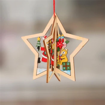 1PC 3D Kalėdų Ornamentu Mediniai Kabinti Pakabučiai Žvaigždė Kalėdų Medžio Bell Kalėdų Dekoracijas namams Šalis Naujųjų Metų Navidad
