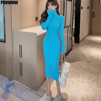 Vientisas Mados Ponios Slim Suknelė korėjos Elegantiškas Šalis Megztas Megztinis Sukneles 2020 M. Žiemos Moterų Ilgas Rankovėmis Suknelė Ladys