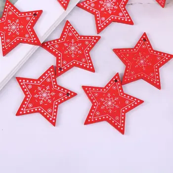 100vnt Naujųjų Metų Kalėdų Puošybos Natūralus Medžio Drožlių Red Star Kabo Pakabukas Kalėdų Medžio Namų Dekoro 