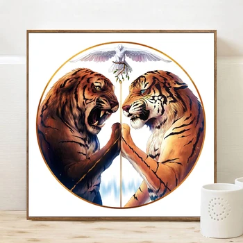 Drobės Tapybos Sienos Meno Simetriškus Tigras Plakatai Namų Šiuolaikinių Gyvūnų Naktiniai Dažymas Dekoratyvinis Nuotrauką Hoom Dekoras