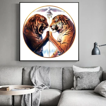 Drobės Tapybos Sienos Meno Simetriškus Tigras Plakatai Namų Šiuolaikinių Gyvūnų Naktiniai Dažymas Dekoratyvinis Nuotrauką Hoom Dekoras