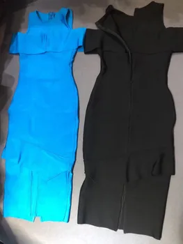 2018 Naujas Moterų mėlyna juoda suknelė O-Kaklo, Rankovių elegante Vestidos Įžymybė vakare Šalies bodycon Tvarstis suknelės