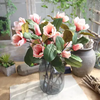 5vnt 75CM Dirbtinio Šilko Magnolia Gėlių, Žalios Lapinės Vynuogių Namuose Šalis Vestuvių Fonas Sienos Viešbutis Amatų Gėlių Dekoracijos Orchidėja