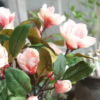 5vnt 75CM Dirbtinio Šilko Magnolia Gėlių, Žalios Lapinės Vynuogių Namuose Šalis Vestuvių Fonas Sienos Viešbutis Amatų Gėlių Dekoracijos Orchidėja