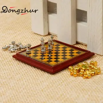 1:12 Masto Miniatiūriniai Lėlių Metalo Šachmatų Rinkinį Valdybos Žaislai, Žaidimai Šachmatai Kambario Lėlių Žaislų Rinkinys, Stalo Žaidimai Vaikams, Vaikai