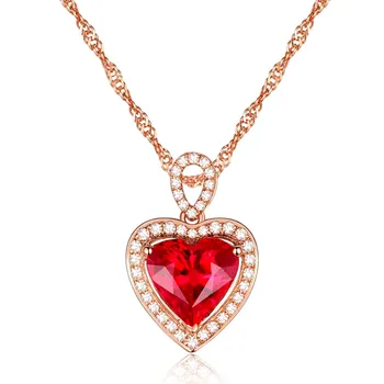 Meilė širdies Ruby brangakmenių kristalų cirkonis diamond karoliai pakabukas moterų 18k rose gold spalvos grandinę choker papuošalai bijoux dovana