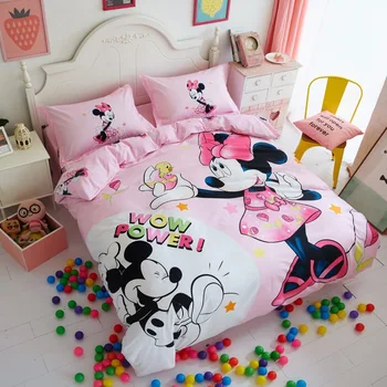 Romantiška vestuvių micney ir minnie mouse patalynės komplektas twin dydžio lovos antklodė apima mergaičių miegamasis dekoro rausvos spalvos medvilnės visą karalienė
