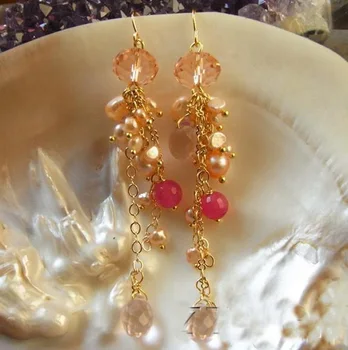 Elegantiškas Originali Gėlavandenių Perlų Tabaluoti Auskarai Moterims,Rankų Darbas Žalia Ryžių Pearl Juvelyriniai Dirbiniai