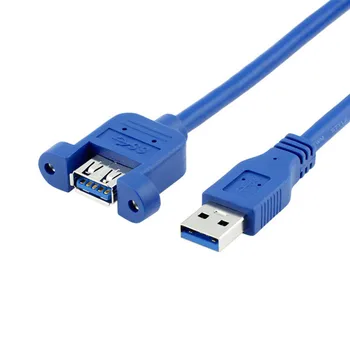 USB 3.0 Vyrų ir Moterų ilgiklis su Panel Mount varžtai, mėlyna spalva