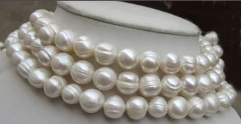 Nemokamas pristatymas AAA+HGY+KAIP Gamtos Didžiulis 9-10mm Baltas pietų jūros Dirbtiniu būdu išaugintų Perlų Vėrinį 80