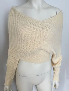 2017 Nauja Rudens Žiemos Moterų Megzti Megztinis Mados Skara Stilius V-Kaklo Nereguliarus susagstomi megztiniai