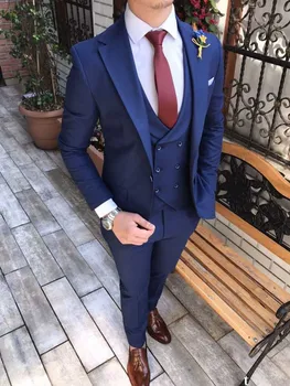 Nauja Stiliaus Vyrų Kostiumai Šviesiai, Tamsiai Mėlynos Jaunikis Tuxedos Žingsniu Atvartas Groomsmen Vestuvių Geriausią Vyro 3 Dalių ( Švarkas+Kelnės+Liemenė+Kaklaraištis ) C908