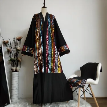 Prabanga Musulmonų Siuvinėjimo Abaja Blizgančiais Maxi Dress Ilga Skraiste, Chalatai Arabų Megztinis Kimono Jubah Artimųjų Rytų Ramadanas Eid Islamo